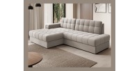 Canapé d’angle convertible CUBITO beige 240 cm avec coffre de rangement et couchage 