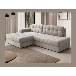 Canapé d’angle convertible CUBITO beige 240 cm avec coffre de rangement et couchage 