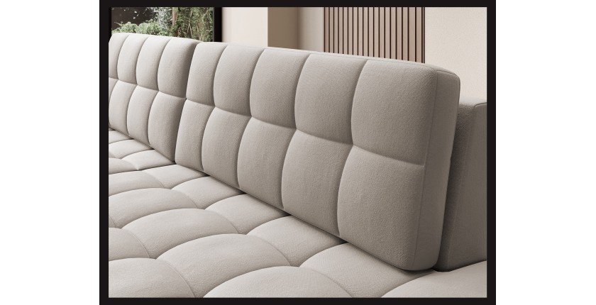 Canapé d’angle convertible CUBITO beige 240 cm avec coffre de rangement et couchage 