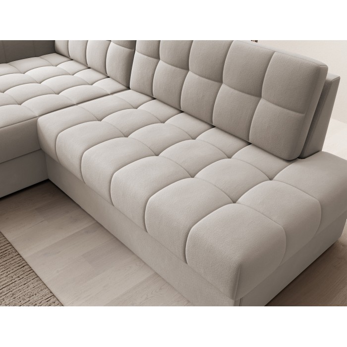 Canapé d’angle convertible CUBITO beige 240 cm avec coffre de rangement et couchage 