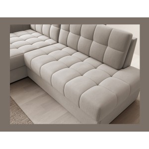 Canapé d’angle convertible CUBITO beige 240 cm avec coffre de rangement et couchage 