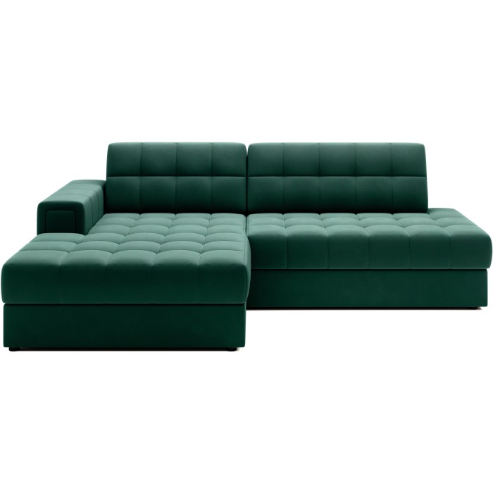 Canapé d’angle convertible CUBITO vert 240 cm avec coffre de rangement et couchage 