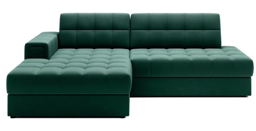 Canapé d’angle convertible CUBITO vert 240 cm avec coffre de rangement et couchage 