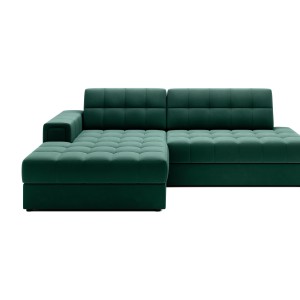 Canapé d’angle convertible CUBITO vert 240 cm avec coffre de rangement et couchage 