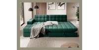 Canapé d’angle convertible CUBITO vert 240 cm avec coffre de rangement et couchage 
