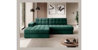 Canapé d’angle convertible CUBITO vert 240 cm avec coffre de rangement et couchage 