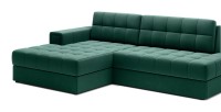 Canapé d’angle convertible CUBITO vert 240 cm avec coffre de rangement et couchage 