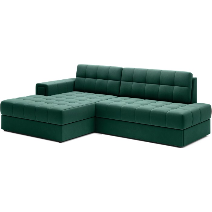 Canapé d’angle convertible CUBITO vert 240 cm avec coffre de rangement et couchage 
