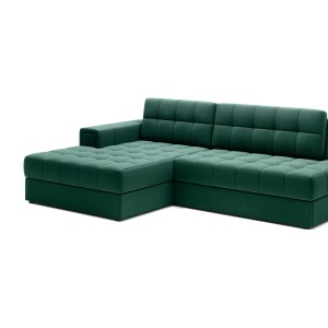 Canapé d’angle convertible CUBITO vert 240 cm avec coffre de rangement et couchage 