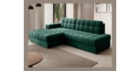 Canapé d’angle convertible CUBITO vert 240 cm avec coffre de rangement et couchage 