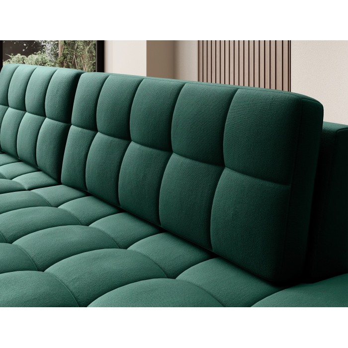Canapé d’angle convertible CUBITO vert 240 cm avec coffre de rangement et couchage 