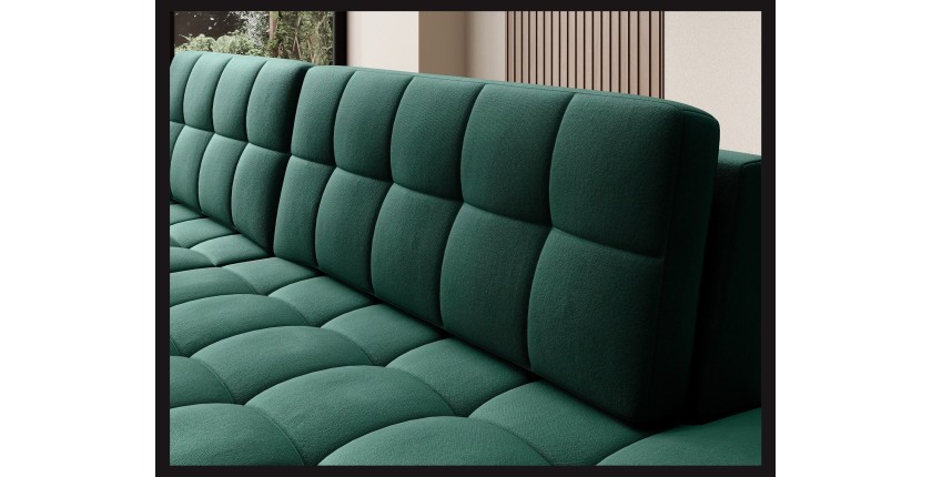Canapé d’angle convertible CUBITO vert 240 cm avec coffre de rangement et couchage 