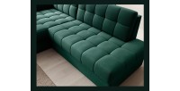 Canapé d’angle convertible CUBITO vert 240 cm avec coffre de rangement et couchage 