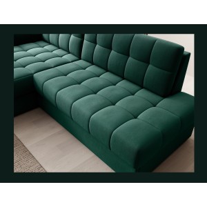 Canapé d’angle convertible CUBITO vert 240 cm avec coffre de rangement et couchage 
