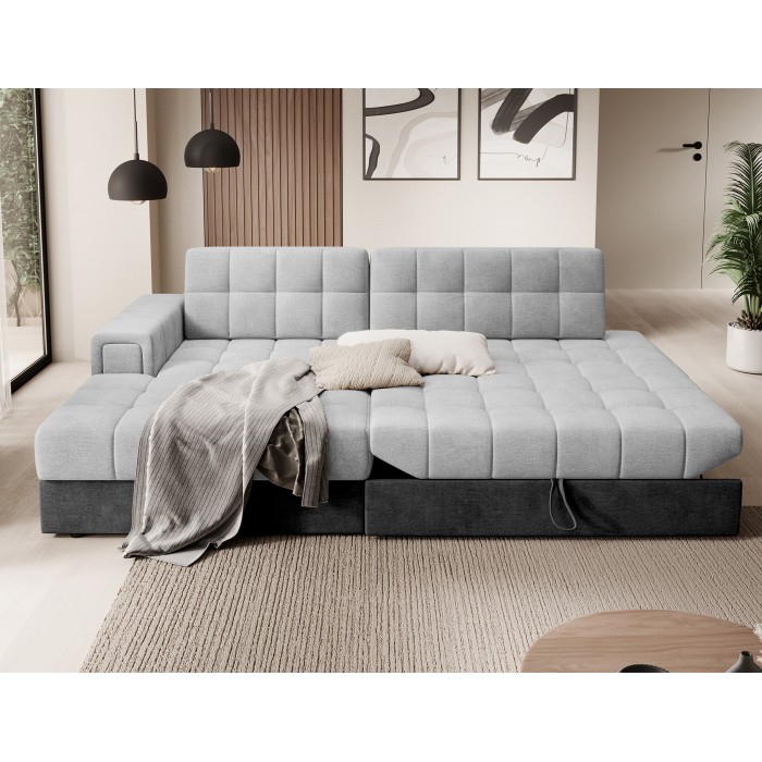Canapé d’angle convertible CUBITO gris et noir 240 cm avec coffre de rangement 