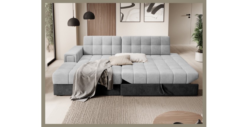 Canapé d’angle convertible CUBITO gris et noir 240 cm avec coffre de rangement 