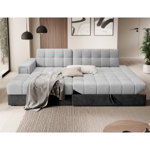 Canapé d’angle convertible CUBITO gris et noir 240 cm avec coffre de rangement 
