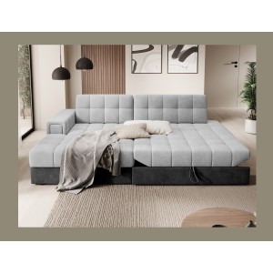 Canapé d’angle convertible CUBITO gris et noir 240 cm avec coffre de rangement 