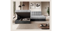 Canapé d’angle convertible CUBITO gris et noir 240 cm avec coffre de rangement 