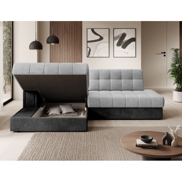 Canapé d’angle convertible CUBITO gris et noir 240 cm avec coffre de rangement 