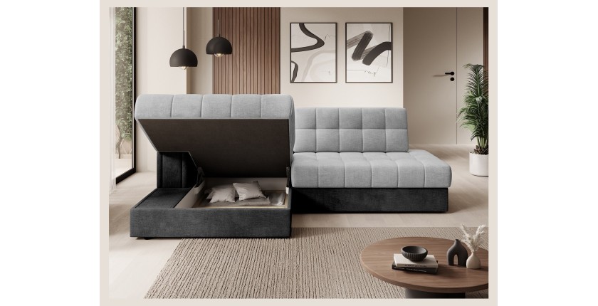 Canapé d’angle convertible CUBITO gris et noir 240 cm avec coffre de rangement 