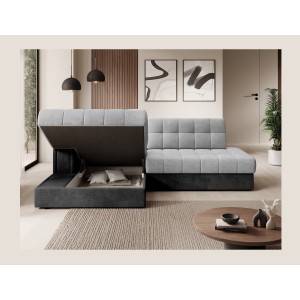 Canapé d’angle convertible CUBITO gris et noir 240 cm avec coffre de rangement 