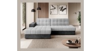 Canapé d’angle convertible CUBITO gris et noir 240 cm avec coffre de rangement 
