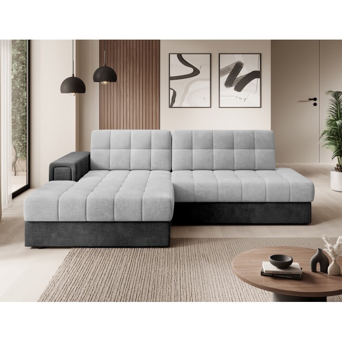 Canapé d’angle convertible CUBITO gris et noir 240 cm avec coffre de rangement 