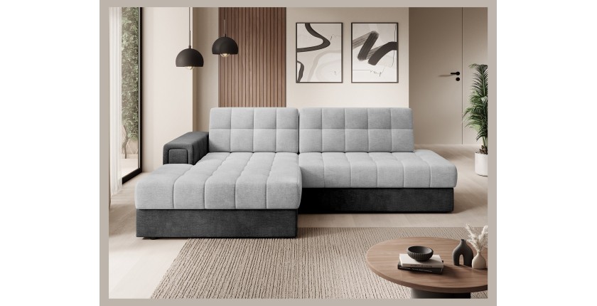 Canapé d’angle convertible CUBITO gris et noir 240 cm avec coffre de rangement 