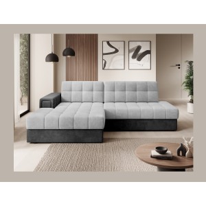 Canapé d’angle convertible CUBITO gris et noir 240 cm avec coffre de rangement 