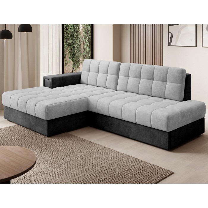 Canapé d’angle convertible CUBITO gris et noir 240 cm avec coffre de rangement 