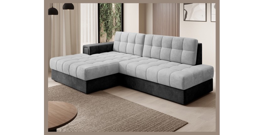 Canapé d’angle convertible CUBITO gris et noir 240 cm avec coffre de rangement 