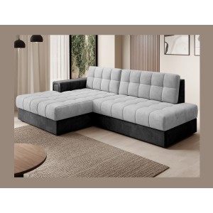 Canapé d’angle convertible CUBITO gris et noir 240 cm avec coffre de rangement 