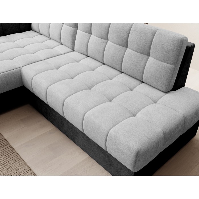 Canapé d’angle convertible CUBITO gris et noir 240 cm avec coffre de rangement 