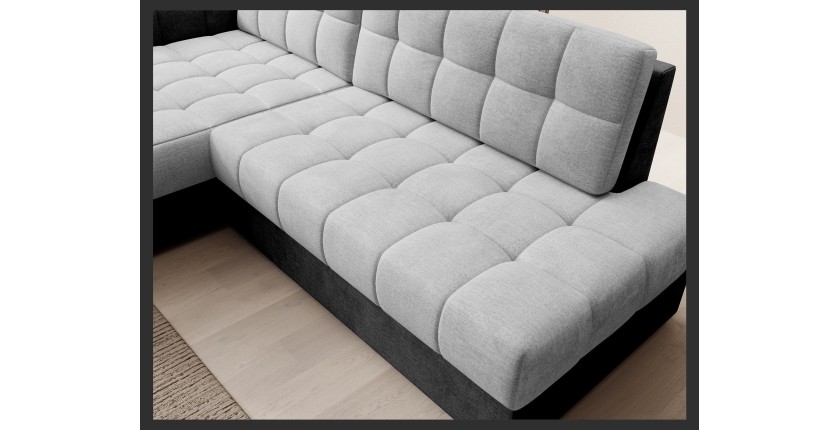 Canapé d’angle convertible CUBITO gris et noir 240 cm avec coffre de rangement 