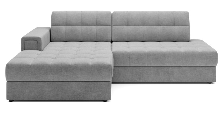 Canapé d’angle convertible CUBITO gris 240 cm avec coffre de rangement angle gauche 