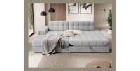 Canapé d’angle convertible CUBITO gris 240 cm avec coffre de rangement angle gauche 