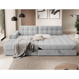 Canapé d’angle convertible CUBITO gris 240 cm avec coffre de rangement angle gauche 