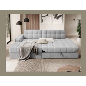 Canapé d’angle convertible CUBITO gris 240 cm avec coffre de rangement angle gauche 