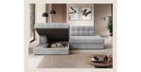 Canapé d’angle convertible CUBITO gris 240 cm avec coffre de rangement angle gauche 