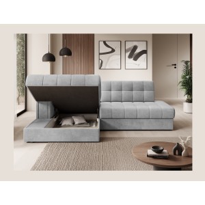 Canapé d’angle convertible CUBITO gris 240 cm avec coffre de rangement angle gauche 
