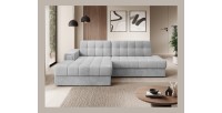 Canapé d’angle convertible CUBITO gris 240 cm avec coffre de rangement angle gauche 