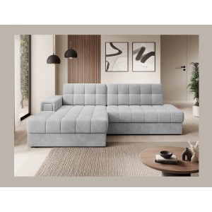 Canapé d’angle convertible CUBITO gris 240 cm avec coffre de rangement angle gauche 