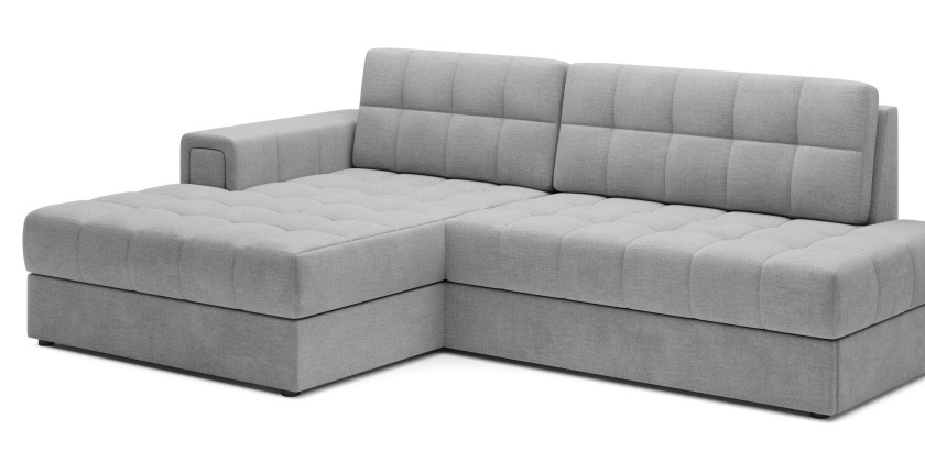 Canapé d’angle convertible CUBITO gris 240 cm avec coffre de rangement angle gauche 