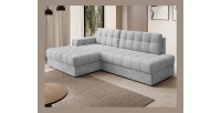 Canapé d’angle convertible CUBITO gris 240 cm avec coffre de rangement angle gauche 