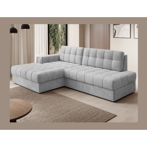 Canapé d’angle convertible CUBITO gris 240 cm avec coffre de rangement angle gauche 