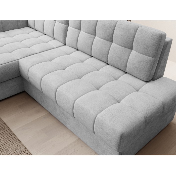 Canapé d’angle convertible CUBITO gris 240 cm avec coffre de rangement angle gauche 