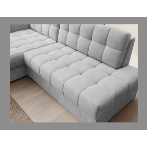 Canapé d’angle convertible CUBITO gris 240 cm avec coffre de rangement angle gauche 