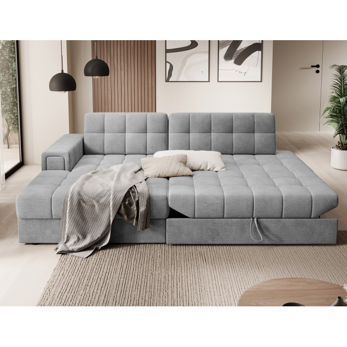 Canapé d’angle convertible CUBITO gris foncé 240 cm avec coffre de rangement angle gauche 