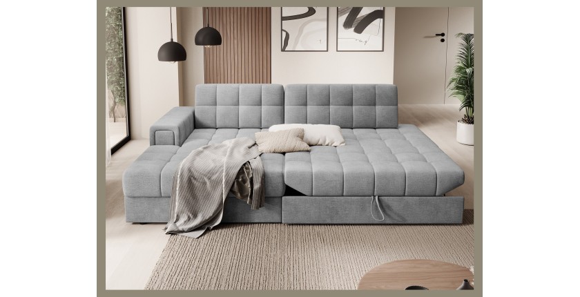 Canapé d’angle convertible CUBITO gris foncé 240 cm avec coffre de rangement angle gauche 